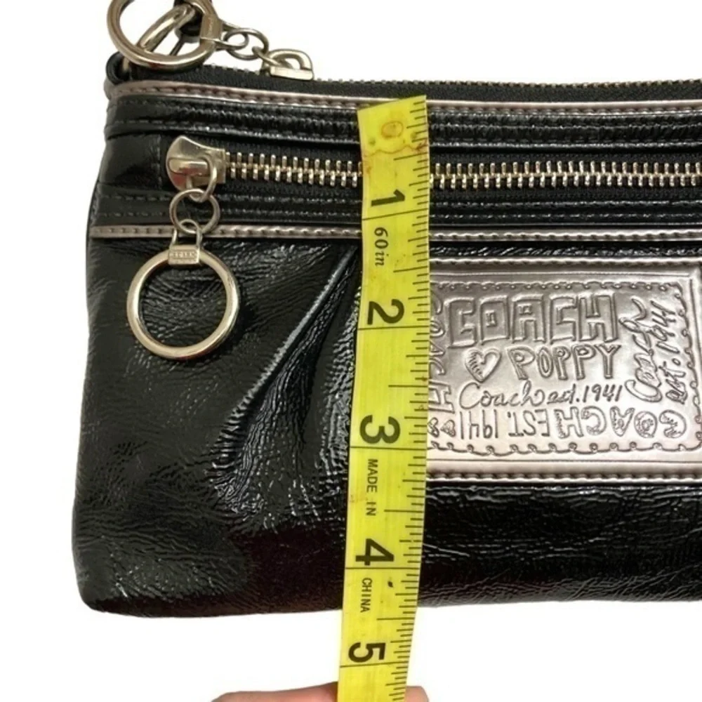 Coach black patent leather liquid gloss poppy mini bag